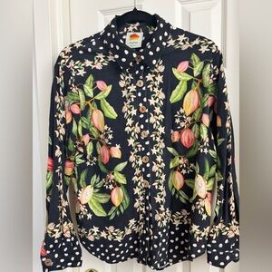 FARM Rio|Cocoa Paradise|Black| Floral Button Down Shirt|Large|